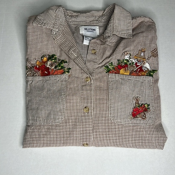 VTG Solutions Original Gingham Plaid Button Down Fall Embroidered Top Size L - Picture 1 of 6